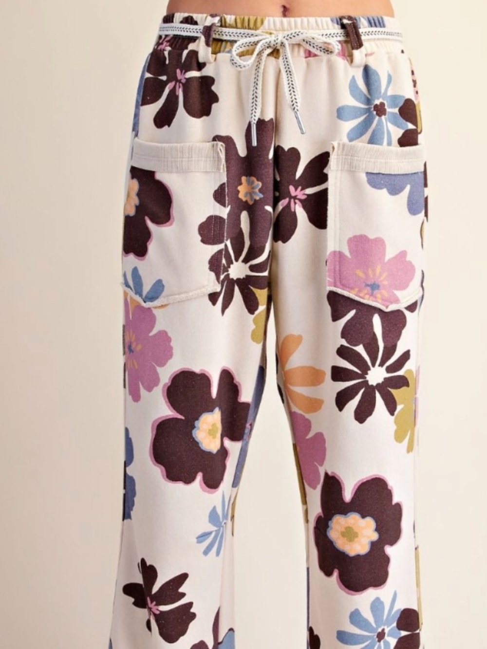 #1110 Floral Print Washed Terry Pants